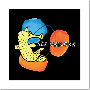 Sea Unicorn Comic Witzig Seepferdchen Tier Spaß Posters and Art